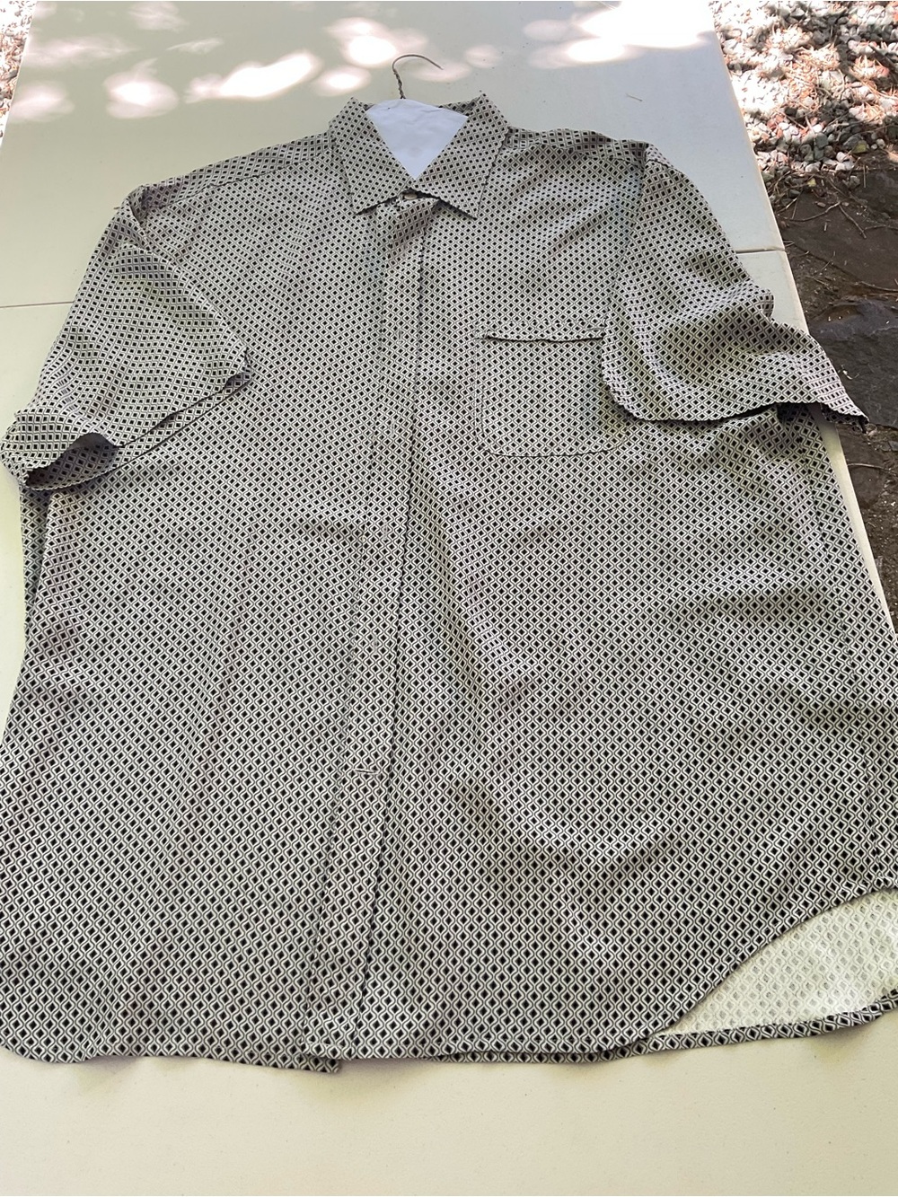 C-Nat Nast Men's Short Sleeve Button-Up Shirt - Black & White Geo Print XL